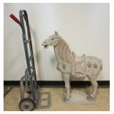 1193	CHINESE TERRACOTTA POLYCHROME DECORATED FIGURE OF A LARGE FLOOR STANDING HORSE, APPROXIMATELY 1