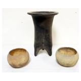 1194	CHINESE TERRACOTTA 3 PIECE GROUP INCLUDING 10 IN VASE AND 2 BOWLS, APPROXIMATELY 6 IN X 20 IN X