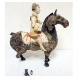 1196	CHINESE POTTERY FIGURE OF MAN RIDING HORSE, APPROXIMATELY 4 IN X 15 IN X 15 IN, WITH DAMAGE