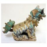 1202	CHINESE LARGE GLAZED TERRACOTTA FOO DOG, APPROXIMATELY 18 IN X 6 IN X 15 IN H