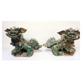 1204	PAIR OF LARGE CHINESE GLAZED TERRACOTTA FOO DOGS, EACH APPROXIMATELY 23 IN X 9 IN X 19 IN H