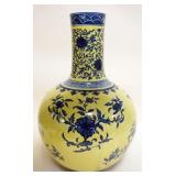 1208	LARGE ASIAN PORCELAIN VASE, WITH CHARACTER MARKS ON BASE, APPROXIMATELY 23 IN H