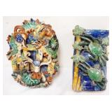 1215	2 CHINESE TERRACOTTA WALL POCKETS, LARGEST APPROXIMATELY 7 IN X 4 IN X 9 IN H