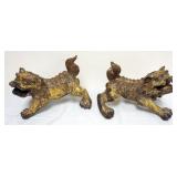 1218	PAIR OF CAST METAL FOO DOGS, EACH APPROXIMATELY 14 IN X 10 IN X 9 IN H