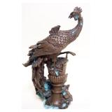 1222	BRONZE PEACOCK ON URN, APPROXIMATELY 11 IN H