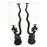 1223	BRONZE DRAGON DOUBLE PRICKET STICKS, EACH APPROXIMATELY 15 IN H