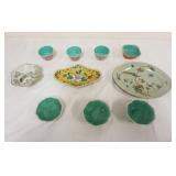 1257	ASSORTED CHINESE PORCELAIN CUPS, DISHES & TRAY, LARGEST PIECE APPROXIMATELY 8 IN X 10 IN