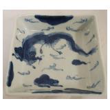 1261	ASIAN BLUE & WHITE PORCELAIN SQUARE BOWL W/IMAGES OF DRAGON, APPROXIMATELY 6 IN X 6 IN X 1/2 IN