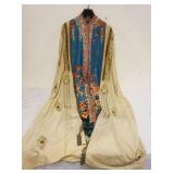 1277	ASIAN SILK EMBROIDERED ROBE, SOME STAINING & WEAR