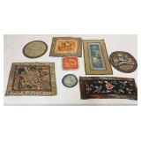 1282	GROUP OF ASSORTED ASIAN TEXTILES INCLUDING EMBROIDERED SILK, LARGEST PIECE APPROXIMATELY 9 IN X