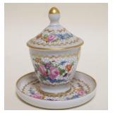 1008	LIMOGES COVERED BOWL W/UNDER PLATE, HAND PAINTED W/ROSES, APPROXIMATELY 5 IN HIGH