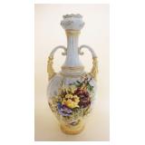 1016	VICTORIAN CHINA HAND PAINTED DOUBLE HANDLED VASE, APPROXIMATELY 13 IN