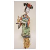 1024	POTTERY FIGURE OF ASIAN WOMAN SERVING TEA, APPROXIMATELY 13 IN HIGH, MARKED INSIDE BASE