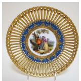 1033	ANTIQUE DRESDEN HAND PAINTED PLATE W/RETICULATED GOLD BORDER, APPROXIMATELY 9 1/2 IN