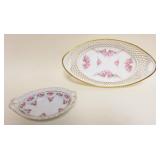 1034	2 CHINA BASKETS W/RETICULATED BORDER, LARGER BASKET W/HAND PAINTED ROSES, APPROXIMATELY 9 1/2 I