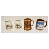 1039	GROUP OF 4 ANTIQUE BEER MUGS INCLUDING RIDGWAYS, GIBSONS STAFFORDSHIRE & FINLAY BREWING, TALLES