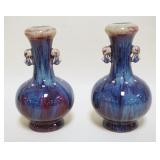 1051	PAIR OF DRIP GLAZE POTTERY VASES, APPROXIMATELY 8 1/2 IN HIGH