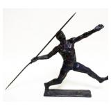 1063	CAST BRONZE IMAGE OF MAN THROWING JAVELIN, APPROXIMATELY 2 IN X 18 IN X 9 1/2 IN HIGH, SIGNED K