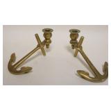 1067	PAIR OF BRASS NAUTICAL ANCHOR CANDLESTICKS, EACH APPROXIMATELY 7 IN X 4 IN X 4 IN HIGH