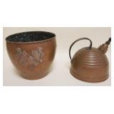 1070	ARTS & CRAFTS PINECONE COPPER JARDINEER, APPROXIMATELY 5 1/2 IN X 6 IN X 6 IN HIGH, COPPER BEEH