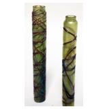 1079	2 ART GLASS CANDLE SLEEVES, LARGEST APPROXIMATELY 6 1/2 IN