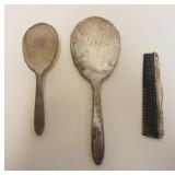 1088	STERLING SILVER 3 PIECE DRESSER SET, BRUSH, MIRROR, COMB BACK