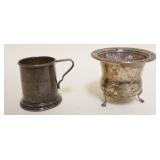 1102	STERLING SILVER MINIATURE MONOGRAMMED MUG & FOOTED VESSEL, 2.6 OZT