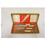 1112	ANTIQUE 4 PIECE CARVING SET, LARGEST PIECE APPROXIMATELY 16 IN