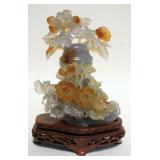 1117	SMALL CARVED JADE VASE W/LID ON WOOD STAND, APPROXIMATELY 7 IN OVERALL