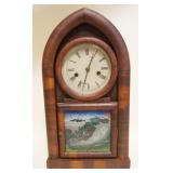 1120	ANTIQUE NEW HAVEN BEELTIVE CLOCK, CRACKED TABLET, VENEER LOSS, APPROXIMATELY 10 1/4 IN X 4 IN X