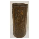 1132	POTTERY BROWN & BLUE GLAZED UMBRELLA STAND, APPROXIMATELY 10 IN X 22 IN HIGH