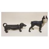 1137	CAST IRON DACHUND BOOT SCRAPE & BULL DOG DOOR STOP, DACHUND APPROXIMATELY 5 IN X 15 IN X 6 IN H