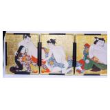 1157	JAPANESE EROTIC TRYPTIC OIL PAINTING BY RUTH BORNSTIEN, SIGNED VERDI, EACH APPROXIMATELY 26 IN 