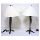1166	PAIR OF DECORATIVE IRON TABLE LAMPS, EACH APPROXIMATELY 33 IN H