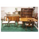 1170	9 PIECE MID CENTURY MODERN LIGHT WALNUT DINING ROOM SET, INCLUDING TABLE APPROXIMATELY 57 IN X 