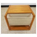 1184	DANISH TEAK STAND ON WHEELS, CANVAS MAGAZINE HOLDER, APPROXIMATELY 19 IN X 21 IN X 20 IN H