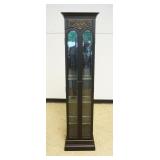 1202	NARROW 2 DOOR CRYSTAL CABINET WITH INTERIOR LIGHT, ADJUSTABLE GLASS SHELVES AND BEVELED GLASS D