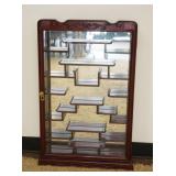 1209	ASIAN STYLE MAHOGANY HANGING CURIO CABINET WITH MIRROR BACK, APPROXIMATELY 20 IN X 32 IN
