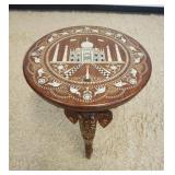 1211	INTRICATELY INLAID MOTHER OF PEARL STAND WITH TAJ MAHAL, ELEPHANTS AND CARVED ELEPHANT HEAD AND