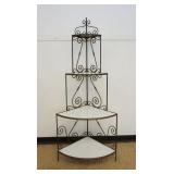 1212	IRON BAKERS RACK WITH MILK GLASS SHELVES, APPROXIMATELY 24 IN D X 34 IN W X 84 IN H