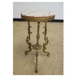 1214	ORNATE VICTORIAN ROUND IRON STAND WITH ONYX TOP, APPROXIMATELY 15 IN X 29 IN H