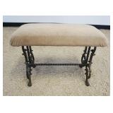1218	UPHOLSTERED FANCY IRON BASE BENCH, APPROXIMATELY 25 IN X 13 IN X 18 IN H, NEEDS REUPHOLSTERY