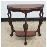 1224	WALNUT DEMILUNE STAND WITH CARVED SWAN LEGS, APPROXIMATELY 24 IN X 12 IN X 25 IN H