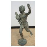 1226	LARGE BRONZE GARDEN STATUE OF NUDE MAN RUNNING WITH PHEASANT UNDER HIS ARM, APPROXIMATELY 94 IN