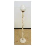 1230	CARVED ALABASTER FLOOR LAMP WITH MILK GLASS SHADE, APPROXIMATELY 69 IN H