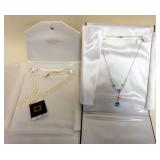 1252	2 NECKLACES, 1 PEARL NECKLACE AND NECLACE WITH COLORED STONES CLASP MARKED 585