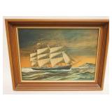 1278	FRAMED OIL ON BOARD SIGNED WOLFE, SAILING SHIP, APPROXIMATELY 13 IN X 17 IN OVERALL