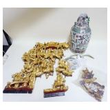 1281	ASIAN VASE & GILT WOOD PANEL, BOTH IN NEED OF RESTORATION