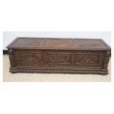 1224A	CARVED WALNUT LIFT TOP CHEST W/PANELED TOP & SIDES & CARVINGS OF LION HEADS, APPROXIMATELY 63 