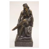 1004	BRONZE STATUE ON MARBLE BASE PONGRACZ *PREPARING FOR THE BALL* SEATED WOMAN, SIGNED & DATED 192